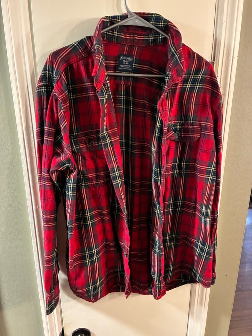 Faded Glory Men's Plaid Long Sleeve Button Front Shirt 100% Cotton, Size XL
